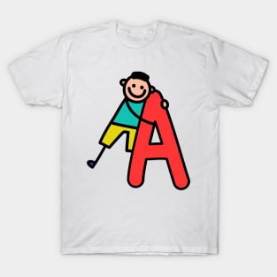 Letter A for Boys alphabet Kids Colorful Cartoon Character T-Shirt